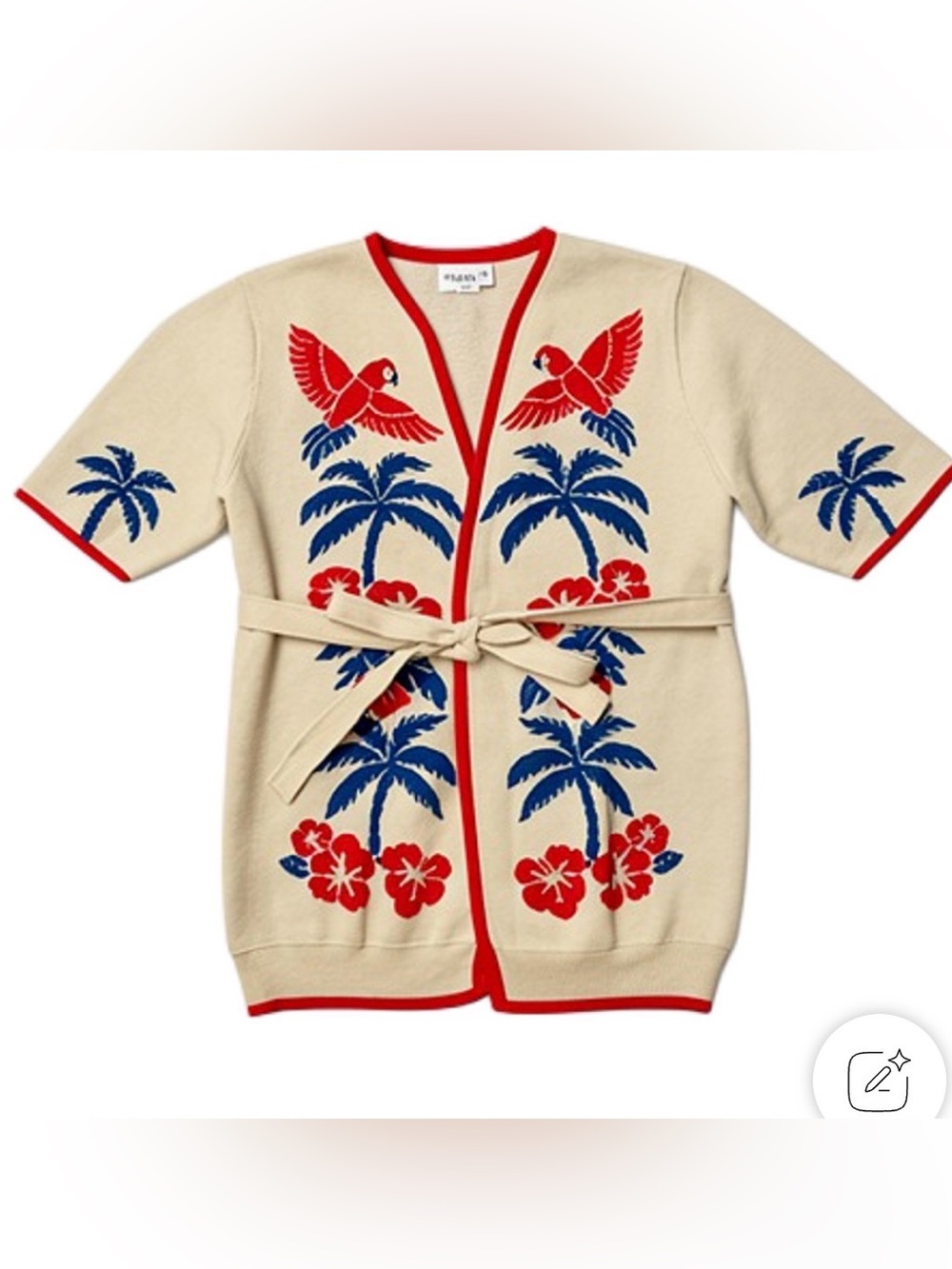 Women's Apricot 70s Hawaiian Style Jacquard Knit Half-Sleeve Cardigan Tee